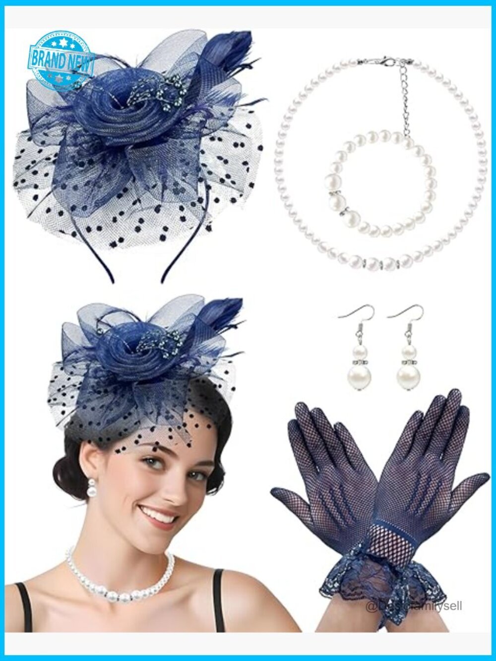 Fascinator Hat with Veil Feather Tea Party Accessory Set 1920s Gatsby Gloves